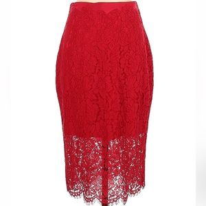 Diane Von Furstenberg Scandal Red Lace Pencil Midi Skirt
